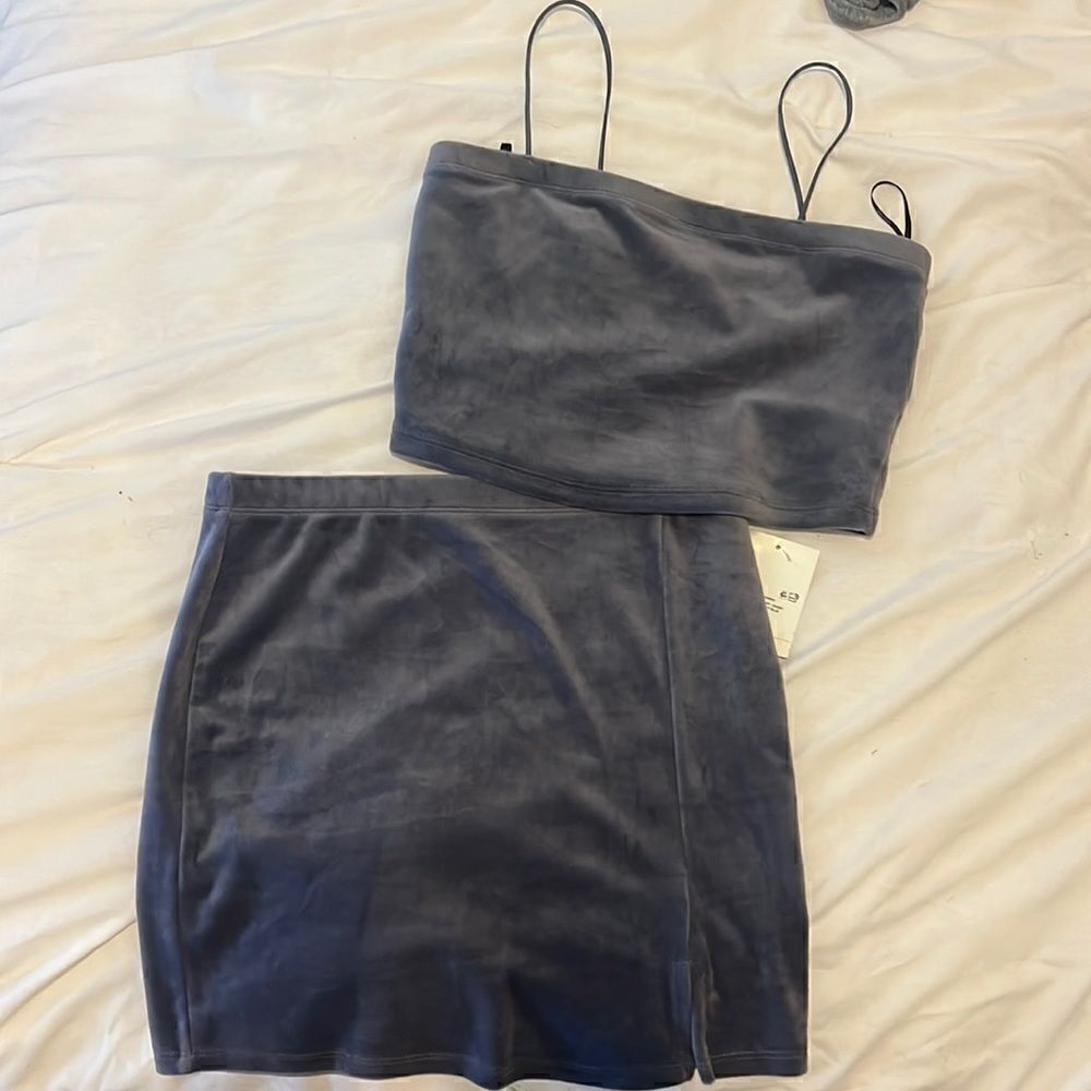 NWT Velvet Mini Skirt Set - Purple Velvet Outfit - Size Medium Top & Bottom
